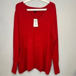 NEW JM Collection V Neck Pullover Sweater Knit Rayon Red Size 3X Essential Basic